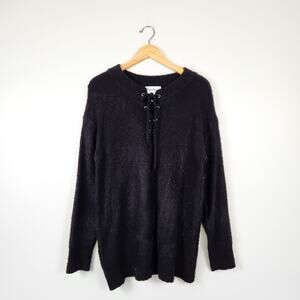 For The Republic Lace Up Tunic Sweater Black Small